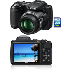 Câmera Digital L120 Nikon 14.1MP C/ 21x Zoom Óptico Cartão SD 2GB Preta