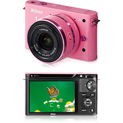 Câmera Digital Nikon 1 J1 10.1MP C/ Lente Intercambiável de 10-30mm Rosa