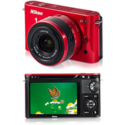 Câmera Digital Nikon 1 J1 10.1MP C/ Lente Intercambiável de 10-30mm Vermelha
