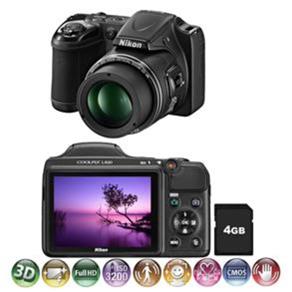 Câmera Digital Nikon Coolpix L820 Preta 16Mp, Lcd 3.0, Zoom Otico 30X, Foto Panoramica e 3D, Video Full Hd + Cartao de 4Gb
