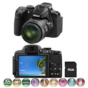 Câmera Digital Nikon Coolpix P520 Preta - 18.1MP, LCD 3.2", Zoom Ótico de 42x, GPS e Estabilização de Imagem VR, Vídeo Full HD + Cartão de 4GB