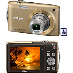 Câmera Digital Nikon Coolpix S3300 16MP 6x Zoom Óptico Cartão 8GB Dourada