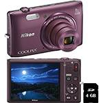 Câmera Digital Nikon Coolpix S5300 16MP Zoom Óptico 8x Cartão de 4GB - Roxa