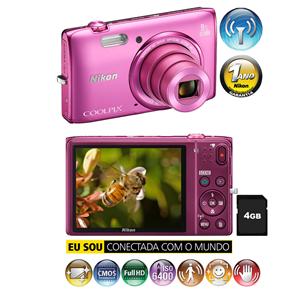 Câmera Digital Nikon Coolpix S5300 Rosa - 16.0MP, LCD 3.0", Zoom Ótico de 8x, Estabilização de Imagem VR, Wi-Fi, Vídeo Full HD + Cartão de 4GB