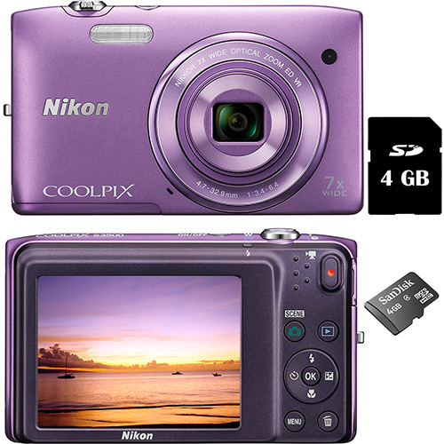Tudo sobre 'Câmera Digital Nikon COOLPIX S3500 - Roxo + Cartão 4 GB'