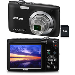 Câmera Digital Nikon Coolpix S2600 14MP C/ 5x Zoom Óptico Cartão SD 4GB - Preta