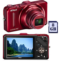Câmera Digital Nikon Coolpix S9300 16 MP C/18x Zoom Óptico Cartão 8GB Vermelha
