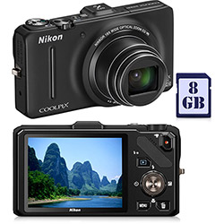 Câmera Digital Nikon Coolpix S9300 16MP C/ 18x Zoom Digital Cartão 8GB Preta