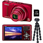 Tudo sobre 'Câmera Digital Nikon COOLPIX S9500 Vermelha + Tripé Flexível'