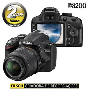 Câmera Digital Nikon D3200 Preta com 24.2 MP, LCD 3.0", Vídeos em Full HD + Lente 18-55M