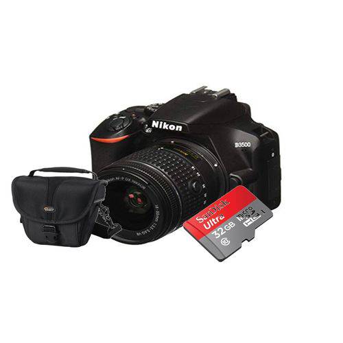 Tudo sobre 'Câmera Digital Nikon D3500 com 18-55 + SD 32 Gb e Bolsa'