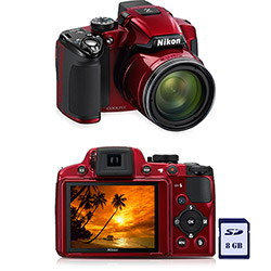 Câmera Digital Nikon P510 16.1 MP 42x Zoom Óptico Lente de Cristal Cartão de 8GB Vermelha