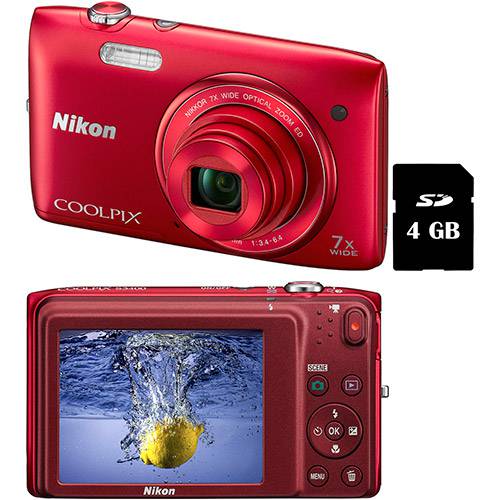 Tudo sobre 'Câmera Digital Nikon S3400 20.1MP Zoom Óptico 7x Cartão 4 GB - Vermelha'
