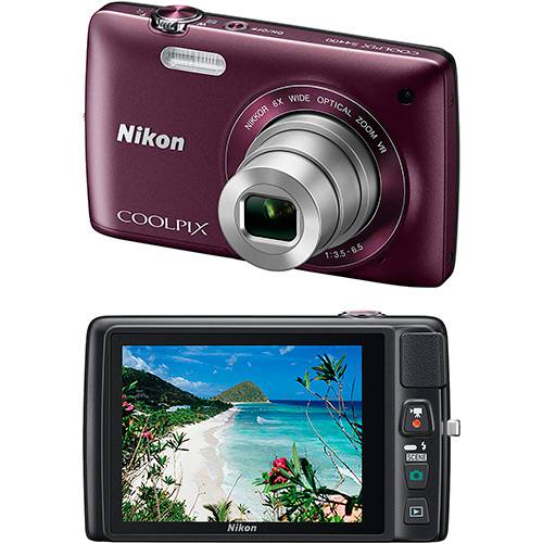 Câmera Digital Nikon S4400 20.1MP Zoom Óptico 6x Cartão 4GB Ameixa