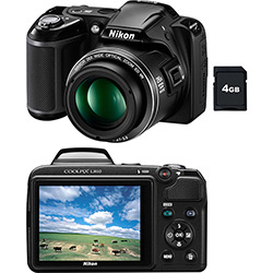 Câmera Digital Nikon Superzoom Coolpix L810 16.1 MP 26x Zoom Óptico Cartão 4GB Preta