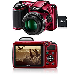 Câmera Digital Nikon Superzoom Coolpix L810 16.1 MP C/ 26x Zoom Óptico Cartão 4GB Vermelha
