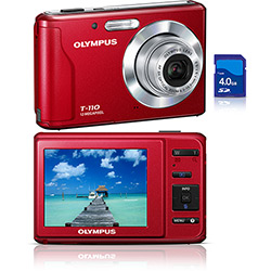 Câmera Digital Olympus T-110 12MP C/ 3x Zoom Óptico Cartão SD 4GB Vermelha