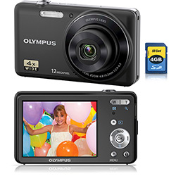 Câmera Digital Olympus VG-110 12.7MP C/ 4x de Zoom Óptico Cartão SD 4GB Preta
