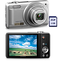 Câmera Digital Olympus VR-330 14MP 12.5x Zoom Óptico Cartão 4GB Prata