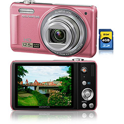 Câmera Digital Olympus VR320 14MP C/ 12x de Zoom Óptico Cartão SD 4GB - Rosa