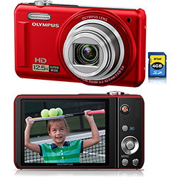 Câmera Digital Olympus VR320 14MP C/ 12x de Zoom Óptico Cartão SD 4GB Vermelha