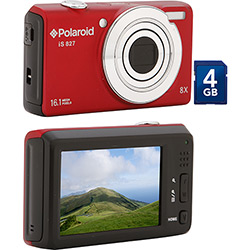 Câmera Digital Polaroid IS827 (16 MP) C/ 8x Zoom Óptico Cartão SD de 4GB Vermelha