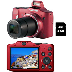 Câmera Digital PowerShot SX160 Vermelha 16MP, 16x Zoom Óptico + Cartão de 4GB - Canon