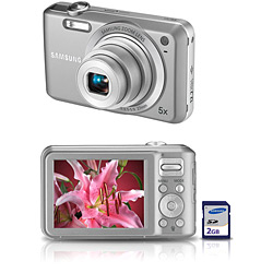 Câmera Digital Samsung ES70 12.2 MP C/ 5x Zoom Óptico Cartão SD 2GB Prata