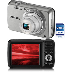 Câmera Digital PL20 (14.2 MP) Prata C/  5x Zoom Óptico, Filma em HD, LCD 2.7" e Bateria Recarregável + Cartão SD 2GB - Samsung