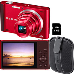 Câmera Digital ST200 Samsung 16.1MP C/ 10x Zoom Óptico Cartão 4GB Vermelho