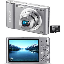 Câmera Digital Samsung ST64 14.2 MP C/ 5x Zoom Óptico Cartão 4GB Prata