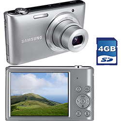 Câmera Digital Samsung ST72 16.2MP, Zoom Óptico 5x, Foto Panorâmica, Grava em HD, Prata, Cartão de Memória 4GB