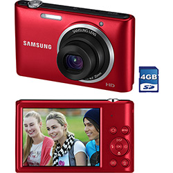 Câmera Digital Samsung ST72 16.2MP, Zoom Óptico 5x, Foto Panorâmica, Grava em HD, Vermelha, Cartão de Memória 4GB
