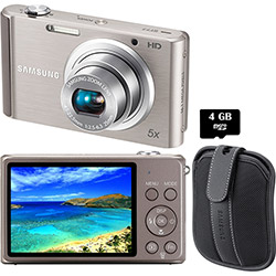 Câmera Digital Samsung ST77 16.1 MP 5x Zoom Óptico Cartão 4GB Prata + Bolsa Samsung