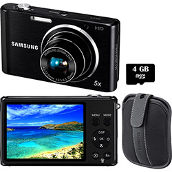 Câmera Digital Samsung ST77 16.1 MP 5x Zoom Óptico Cartão 4GB Preto + Bolsa Samsung