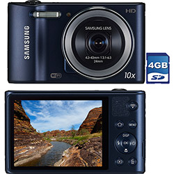 Câmera Digital Samsung WB30 16.1MP, Zoom Óptico 10x, Grava em HD, Wi-Fi, Preta, Cartão de Memória 4GB