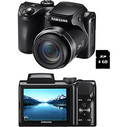 Câmera Digital Samsung WB100 16.2MP 26x Zoom Óptico Cartão SDHC de 4GB Preta