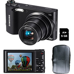 Câmera Digital Samsung WB150F 14.2MP C/ 18x de Zoom Óptico Cartão Micro 8GB Preta + Bolsa Samsung