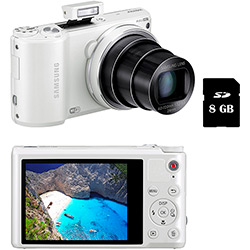 Câmera Digital Samsung WB250 14.2MP, Zoom Óptico 18x, Grava em Full HD, Wi-Fi, Branca, Cartão de Memória 8GB