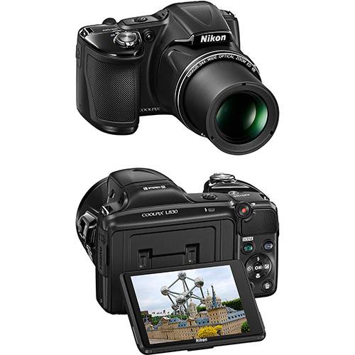 Câmera Digital Semi-profissional Nikon Coolpix L830 com 16MP Zoom Ótico de 34x Preta