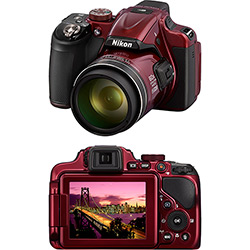 Câmera Digital Semi-profissional Nikon Coolpix P600 com 16.1MP Zoom Ótico de 60x Vermelha
