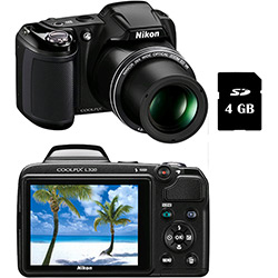 Câmera Digital Semi-Profissional Nikon L320 16MP Zoom Óptico 26x Cartão 4 GB - Preta