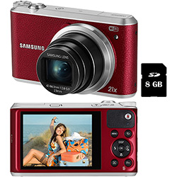 Câmera Digital Semiprofissional Samsung WB350 16.3MP Zoom Óptico 21x Cartão 8GB - Vermelha
