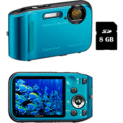 Câmera Digital Sony Cyber-shot DSC-TF1 Azul 16.1 MP, Vídeos HD, 4x Zoom Óptico, LCD de 2,7", Foto Panorâmica 360º, à Prova D'água e Choque + Cartão SD 8Gb