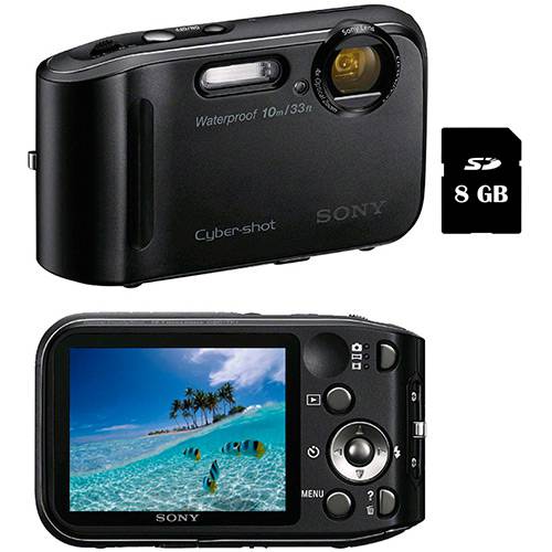 Tudo sobre 'Câmera Digital Sony Cyber-shot DSC-TF1 Preta 16.1 MP, Vídeos HD, 4x Zoom Óptico, LCD de 2,7", Foto Panorâmica 360º, à Prova D'água e Choque + Cartão SD 8Gb'