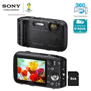 Câmera Digital Sony Cyber-shot DSC-TF1 Preta com 16.1 MP, Vídeos HD, Zoom 4x, LCD de 2,7", Foto Panorâmica 360º, à Prova D’água + Cartão SD 8Gb