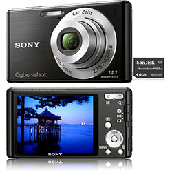 Câmera Digital Sony Cyber Shot DSC-W530 14.1MP C/ 4x Zoom Óptico Memory Stick 4GB Preta