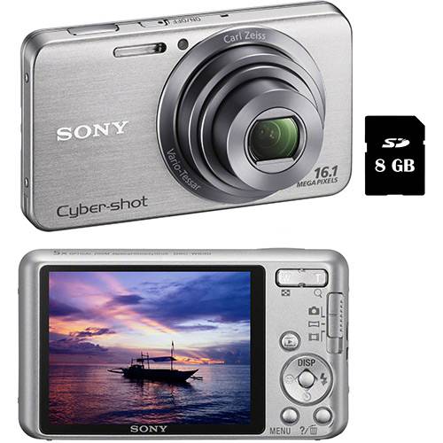 Câmera Digital Sony Cyber-Shot DSC W630 16.1MP C/ 5x de Zoom Óptico Cartão 8GB Prata