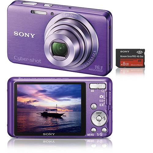 Câmera Digital Sony Cyber-Shot DSC W630 16.1MP C/ 5x de Zoom Óptico Cartão 8GB Violeta