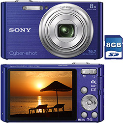 Câmera Digital Sony Cyber-shot DSC-W730 16.1MP Zoom Óptico 8x Cartão de Memória de 8GB Azul